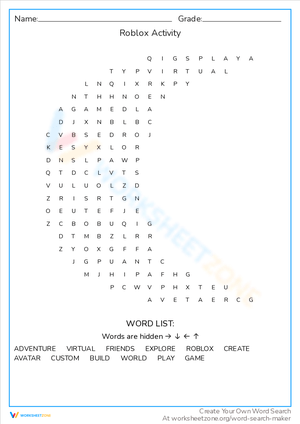 Roblox Activity Word Search Adventure
