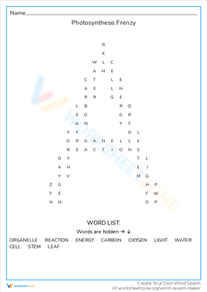 Photosynthesis Frenzy Word Search Fun