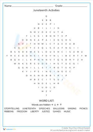 Juneteenth Activities Word Search Puzzle