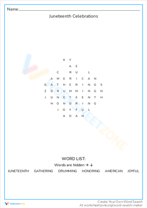 Juneteenth Celebrations Word Search Fun