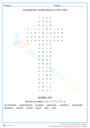 Juneteenth Celebrations in the USA Word Search