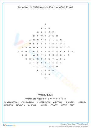 Juneteenth Celebrations on the West Coast Word Search