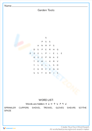 Identify Garden Tools: Word Search Challenge