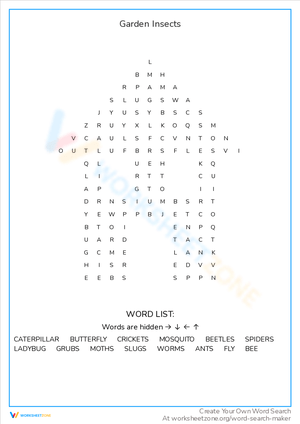 Find Garden Insects: A Word Search Puzzle