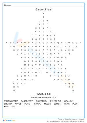 Explore Garden Fruits: Word Search Fun