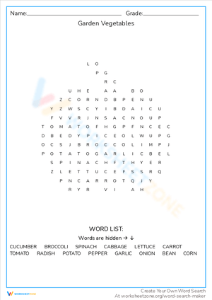 Discover Garden Vegetables: Word Search Activity