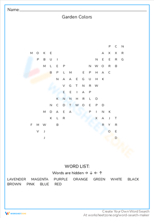 Identify Garden Colors: A Fun Word Search
