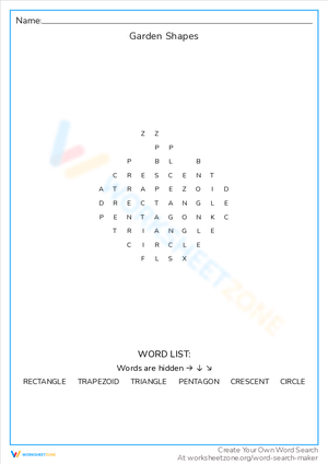 Recognize Garden Shapes: Word Search Activity