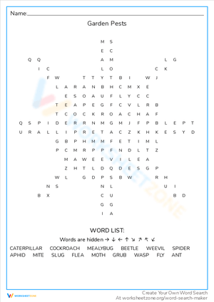 Learn About Garden Pests: Word Search Fun
