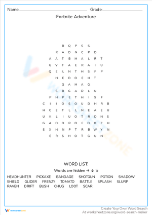 Embark on a Fortnite Adventure Word Search
