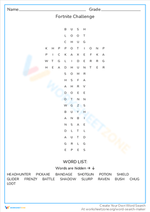 Fortnite Challenge Word Search Puzzle