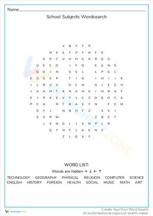 Find Your Favorite School Subjects in this Word Search
