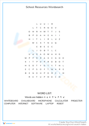 Identify School Resources with This Educational Word Search