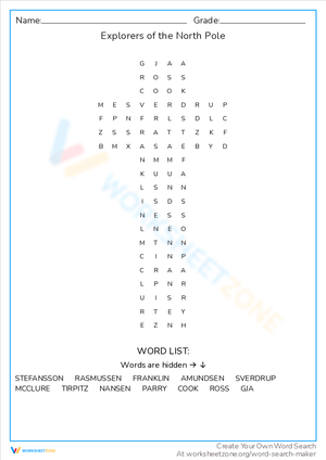Discover Explorers of the North Pole Word Search Fun