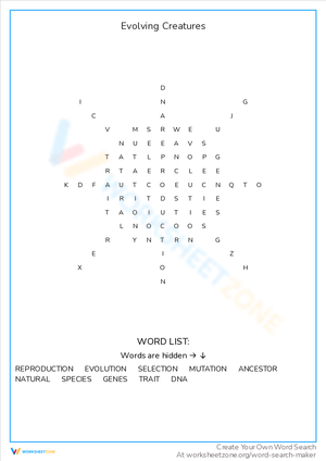 Discover Evolving Creatures Word Search Fun