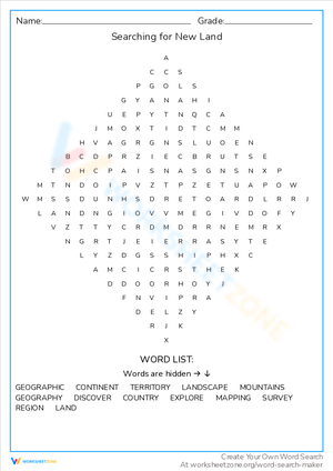 Searching for New Land: Exploration Worksheet