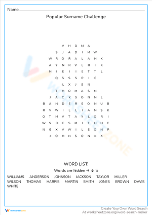 Popular Surname Challenge: Genealogy Worksheet