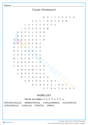 Cloudy Word Search: Weather Vocabulary