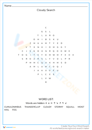Weather Word Search Puzzle - Cloudy Day Vocabulary Fun