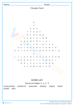 Cloudy Word Hunt Worksheet