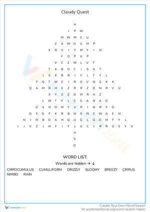 Cloudy Quest Worksheet