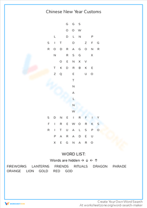 Chinese New Year Customs Worksheet