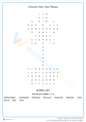 Chinese New Year Rituals Worksheet
