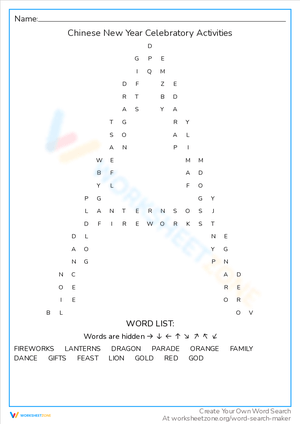 Celebratory Activities of Chinese New Year Worksheet