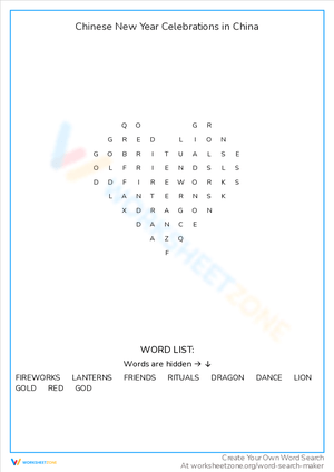 Chinese New Year Celebrations in China Worksheet