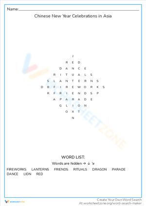 Chinese New Year Celebrations in Asia Worksheet