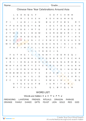 Chinese New Year Celebrations Around Asia Worksheet
