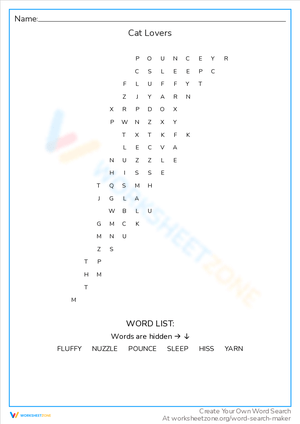 Cat Lovers Worksheet