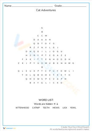 Cat Adventures Worksheet