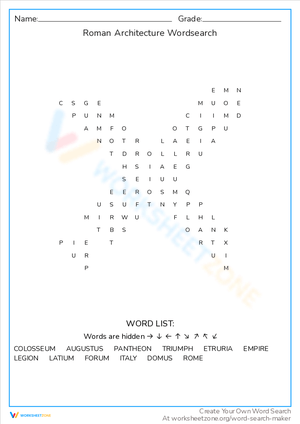 Roman Architecture Word Search Worksheet