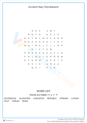 Ancient Italy Word Search Worksheet