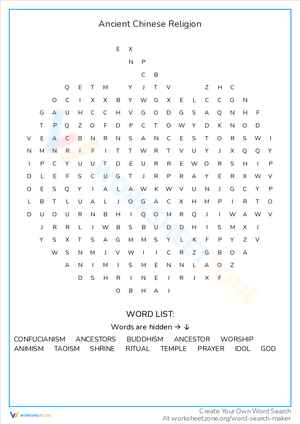 Ancient Chinese Religion Worksheet