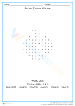 Ancient Chinese Warfare Worksheet