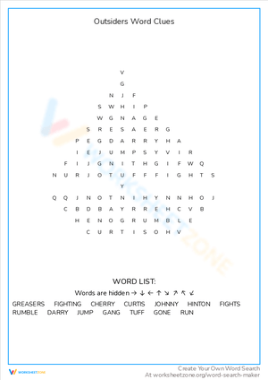 The Outsiders Word Clues Worksheet