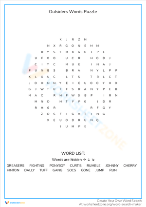 The Outsiders Words Puzzle Worksheet