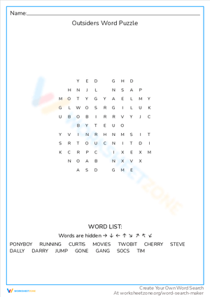The Outsiders Word Puzzle Fun