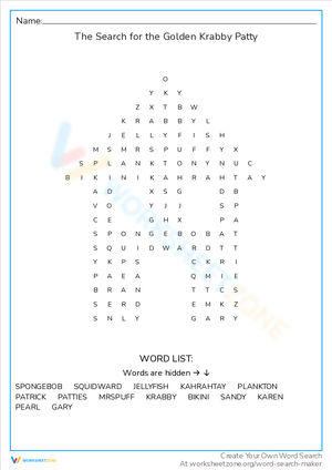 Search for the Golden Krabby Patty Worksheet