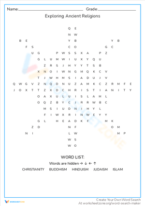 Exploring Ancient Religions Worksheet