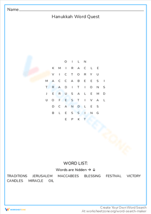 Hanukkah Word Quest Worksheet