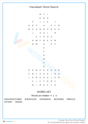 Hanukkah Word Search Worksheet