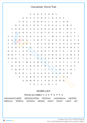 Find Hanukkah Words in This Fun Word Trail Puzzle