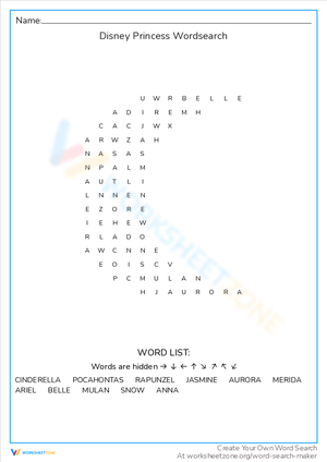 Disney Princess Word Search: A Magical Puzzle