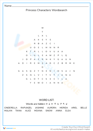 Princess Characters Word Search: Meet the Royals