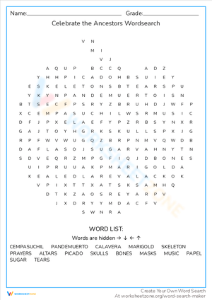 Celebrate the Ancestors Word Search: Family History