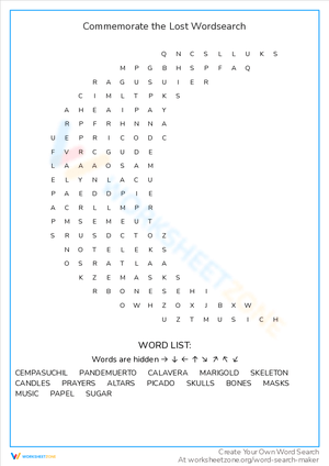 Commemorate the Lost Word Search: Remembering