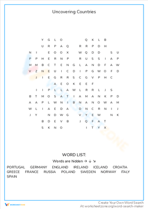 Uncovering Countries: A Geographical Word Search